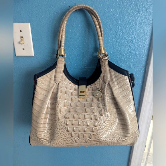 Brahmin Elegant Cream Crocodile-Embossed Tote Bag - Picture 1 of 12